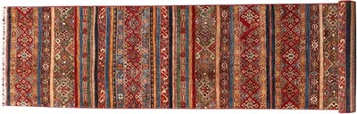 Afghan Ziegler Khorjin Teppich 90x500 Handgeknüpft Läufer Rot Gestreift Orient b - Bild 1 von 4