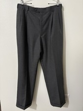 Pure Wool Pleated Dress Pants Mens Charcoal Gray Suit Trousers Cuffed 37 x 32