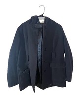 George Mens XL Black Solid Pea Coat Button Fr...