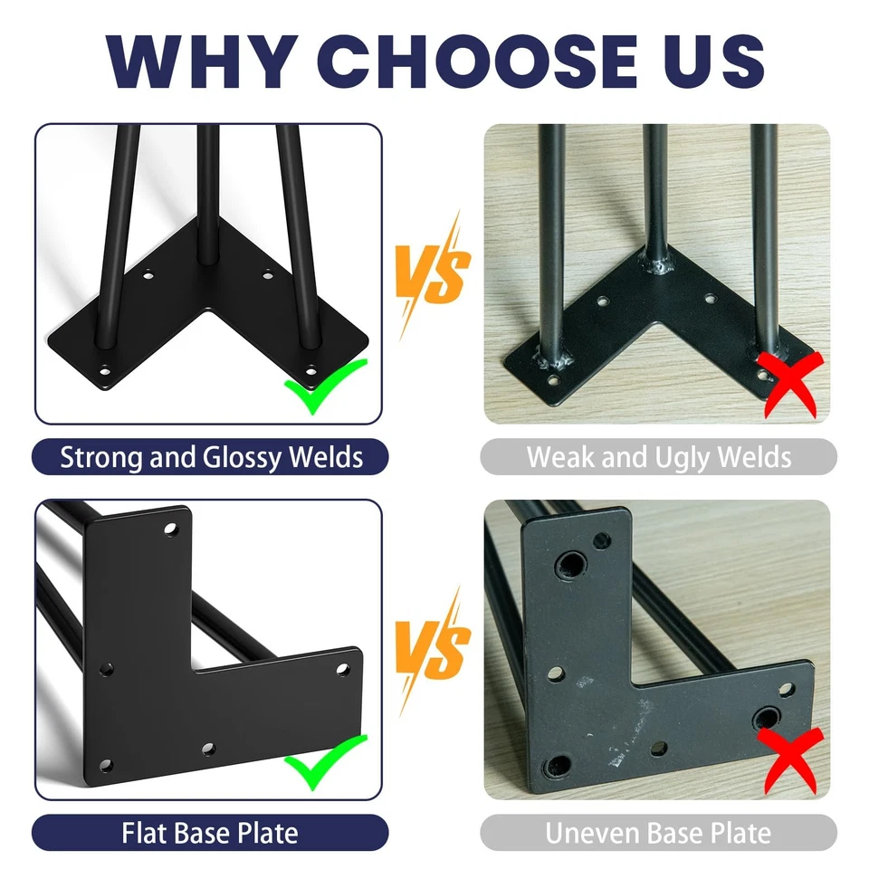 Patas de mesa horquilla 32 pulgadas, 3 varillas de acero de 1/2 pulgada de diámetro de tubo, 800 libras de carga... Foto 2 de 4