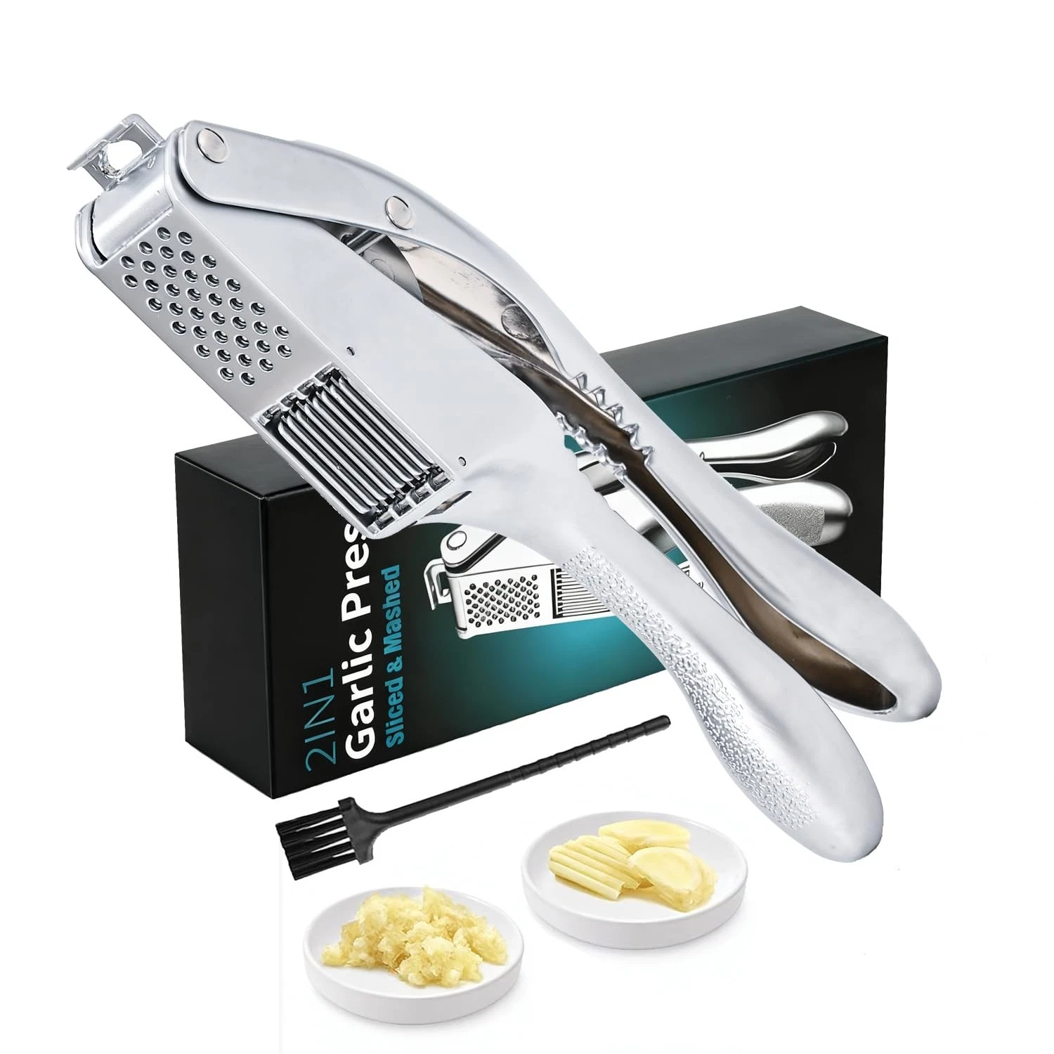Garlic Press and Slicer 2 in 1, Rust Proof & Dishwasher Safe Professional Gar...