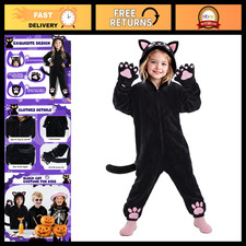 Girls Black Cat Costume - Halloween Dress Up Outfit for Kids, Fun Party Wear