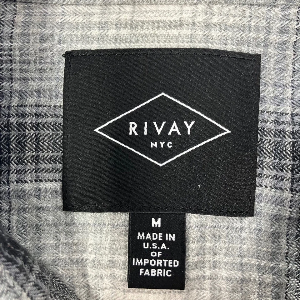 Camisa a Cuadros Rivay NYC Para Hombre M Gris Negra Manga Larga Informal Suave Hecha en EE. UU. Preppy Foto 4 de 4