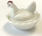 Vintage Westmoreland Hen On a Nest White Milk Glass Small Mini Salt Cellar