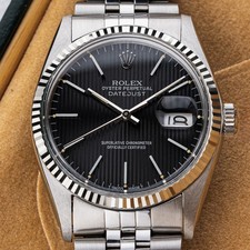 Rolex Datejust 36mm 1979 Rare Black Tapestry Dial Steel & White Gold Ref. 16014