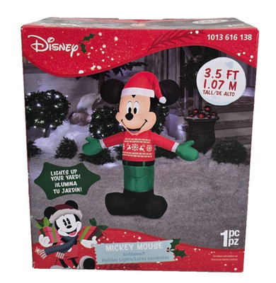 Gemmy 3.5 FT Inflatable Christmas Mickey Mouse Sweater Santa Hat Airblown NEW
