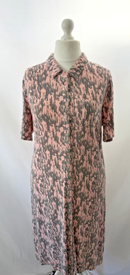 Frank Usher Pink Grey Abstract Shirt Dress L/XL Short Sleeve 44'' Chest Stretch