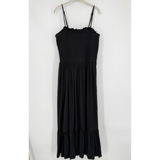Anthropologie Black Smocked Bodice Cotton Maxi Dress Tiered Boho Plus Size 1X