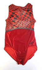 GK Elite Child Gymnastics Leotard - Red Black With Burgundy Velour