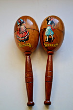 Pair of Vintage Spanish Wooden Maracas