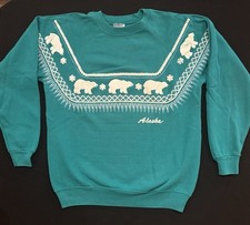 Vintage 90s Made in USA Large Alaska Polar Bear Themed Crewneck Sweatshirt