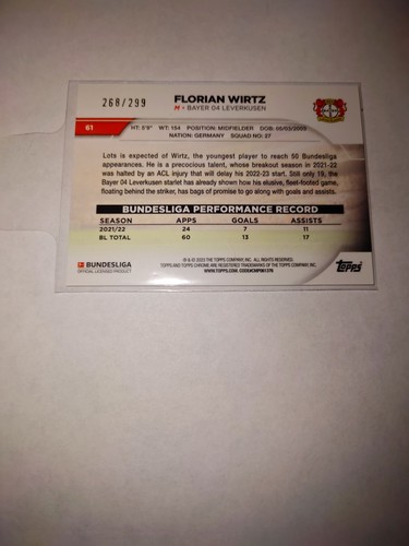 2022-23 Topps Chrome Bundesliga Purple Refractor /299 FLORIAN WIRTZ #66 - Bild 2 von 2
