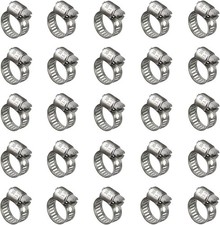 25 Pack Stainless Steel Hose Clamps, 1/2 Inch to 3/4 Inch Worm Gear Metal Hose C