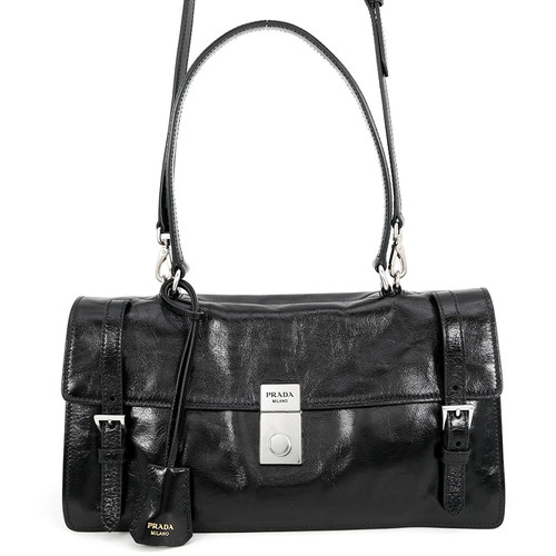 Prada Logo Leather Bag 1BN026 Shoulder Bag Black Unisex #TZB934