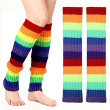 Rainbow Leg Warmers 80s Women, Knit Neon Leg Warmers for 80s Sports Party Yoga