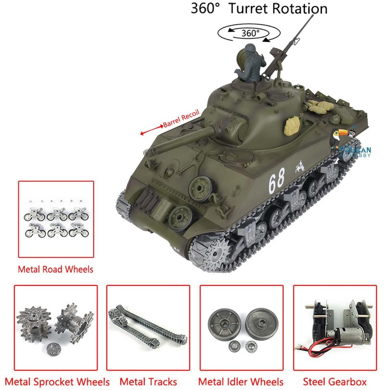 Henglong 1/16 7.0 Sherman IR BB RC Tank 3898 Barrel Recoil 360° Turret Sound