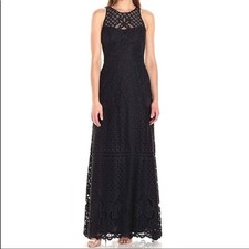 Vera Wang Women's Always Navy Illusion Neckline Lace Gown Size 14