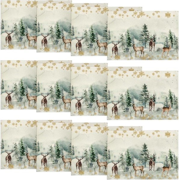 Platzsets Kiefern Elch Schneeflocken Weihnachten 12Er Set 30X45Cm 12 StüCk-image