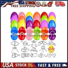 24 Pack Easter Basket Stuffers, Prefilled Eggs with Metal Brain Teaser Puzzles