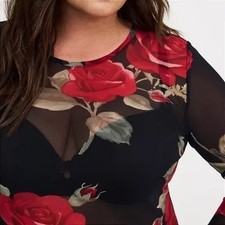 TORRID Sheer Mesh Crew Neck Long Sleeve Top w...