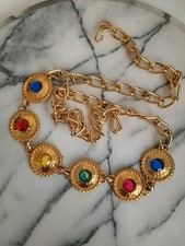Vintage 80s Jeweled Chain Belt With Colorful Gem Carbochons