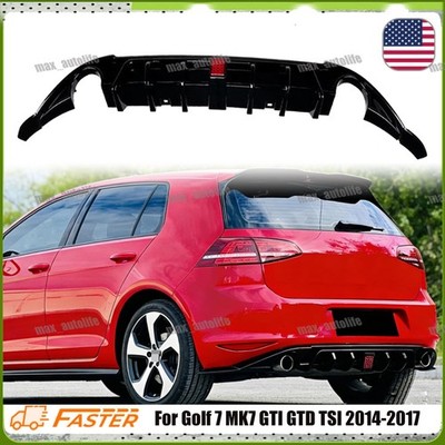 Blk Rear Bumper Diffuser Lip W/ Light Body kit For Golf 7 MK7 GTI GTD TSI 14-17