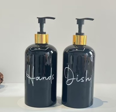 2tlg Spül Flüssigseifenspender Set 500ml Nachfüllbare Flaschen Küche Schwarz