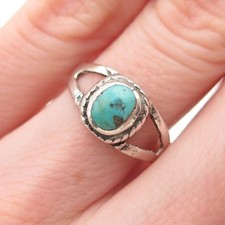 Old Pawn 925 Sterling Silver Vintage Southwestern Turquoise Tribal Ring Size 5.5