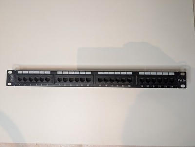 QualNet 24 Port Cat5e Patch Panel 1U Rack Mount RJ45 Ethernet Network Panel