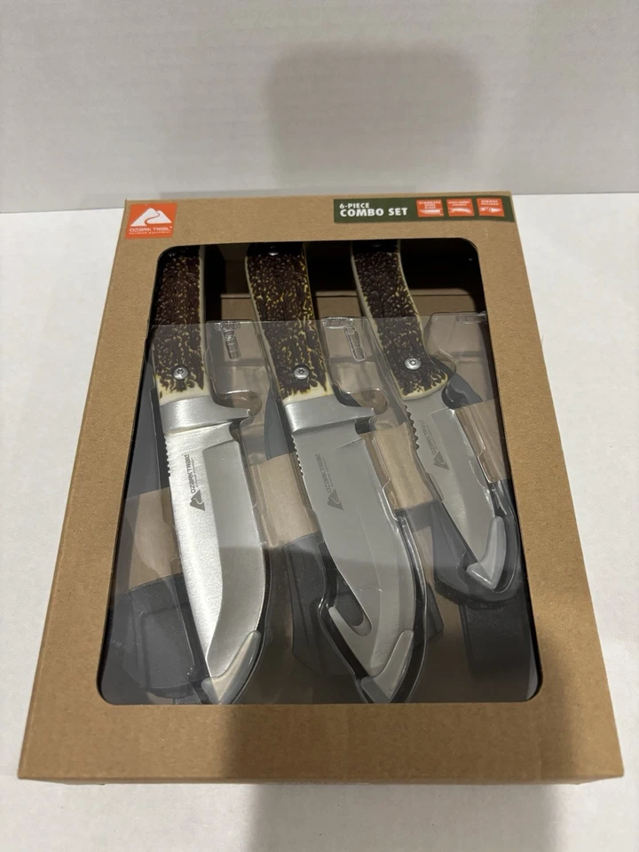 Juego combinado de cuchillos Ozark Trail de 6 piezas con cuchillas de acero inoxidable asas con acabado de ciervo Foto 4 de 4