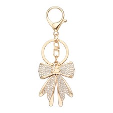 Sparkly Rhinestone Bow Keychain, Cute Butterfly Key Chain, Gold Letter E