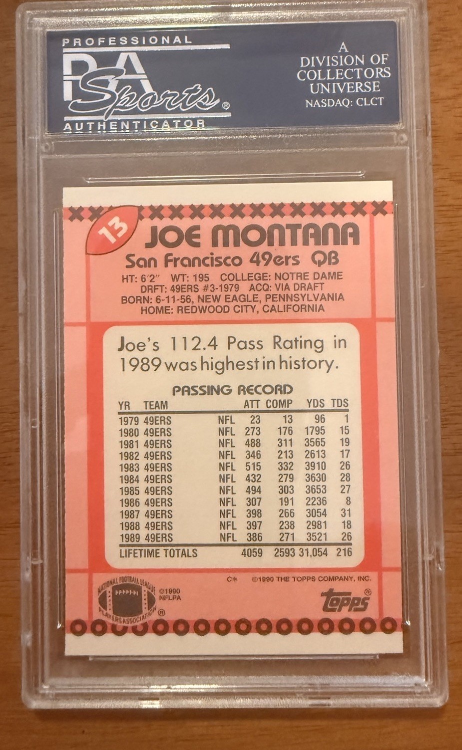 1990 Topps Tiffany Joe Montana #13 49ers PSA 10 Graded Football Card view 2