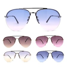 Mens Half Rim Double Bridge Tear Drop Pilot Metal Rim Sunglasses