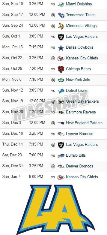 la chargers schedule 2021