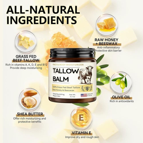 Veakoo Beef Tallow for Skin, Organic Whipped Tallow and Honey Balm, Grass Fed... - Picture 3 of 7