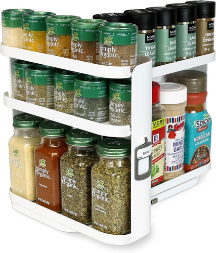 Spice Rack Organizer for Cabinet - Slide & Rotate Seasoning Organizer - 3 Snap-I