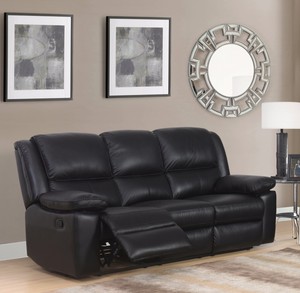 Black High Grade Genuine Leather 3 Seater Reclining Recliner Sofa