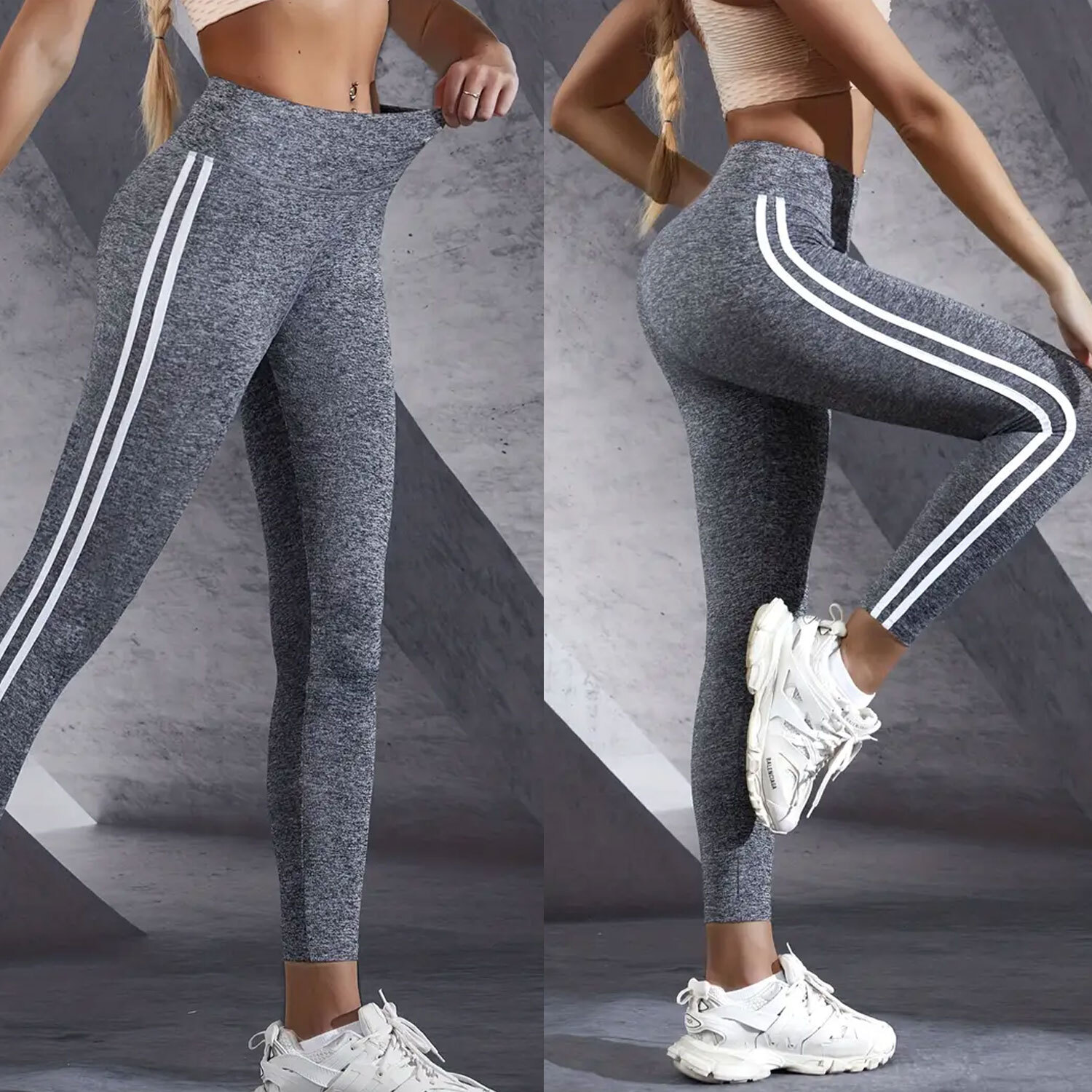 Women Gym Fitness Leggings Stripe High Waist Training Running Sport Yoga Pants