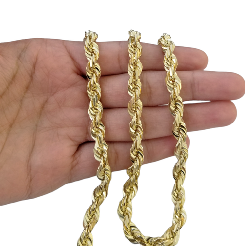 10k Yellow Gold 24 Inch Rope Chain Necklace 6mm Diamond Cut SOLID Free ...