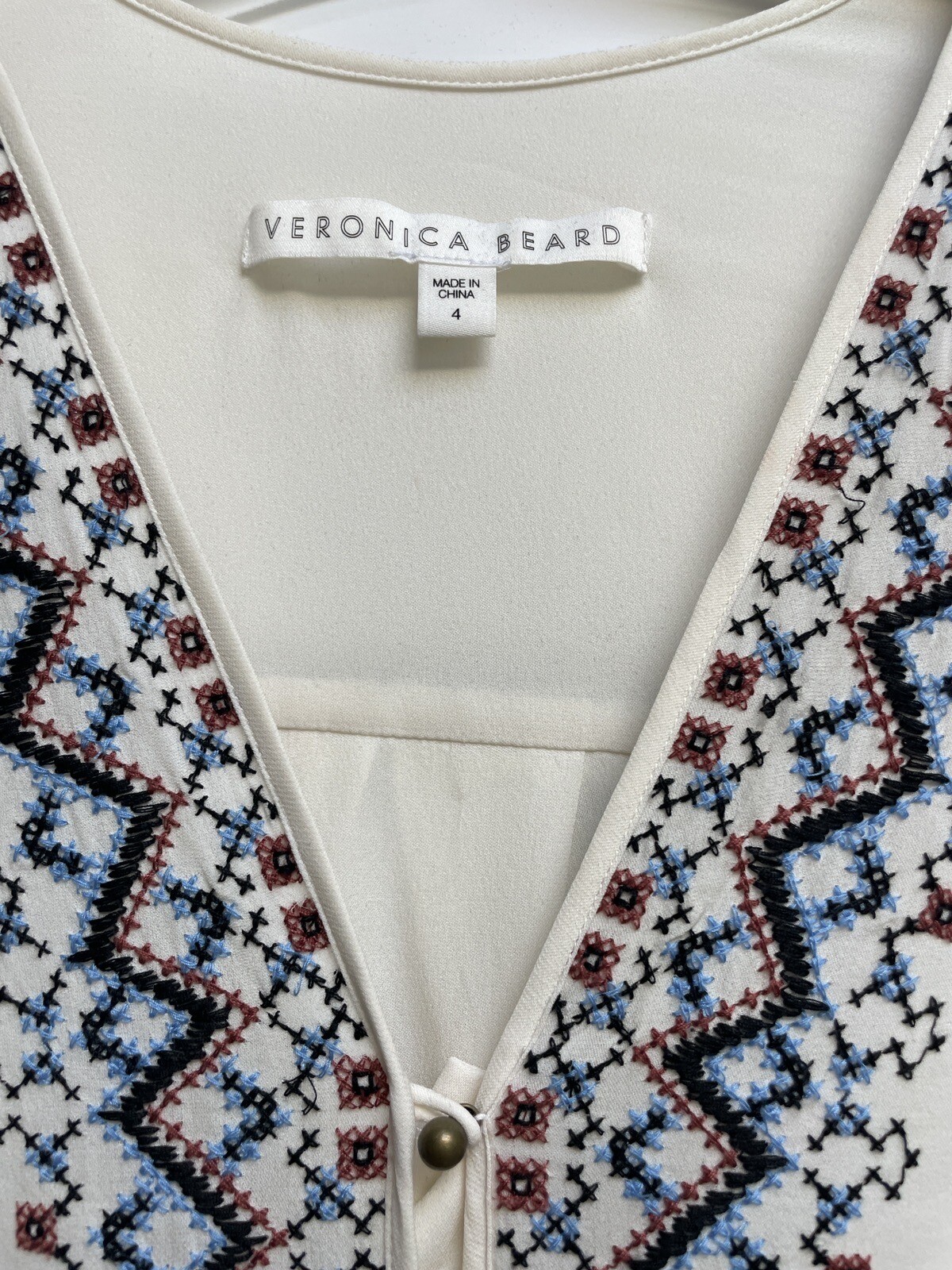 Veronica Beard Button Cream Silk Embroidered Butt… - image 2