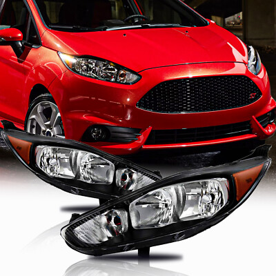 Black Headlights For 2014-2019 Ford Fiesta Headlamps With Bulbs Left + Right
