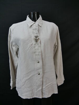 Gr.44 Trachtenbluse beige Bluse für Dirndl Wallmann Leinen mit Stickerei TB8825