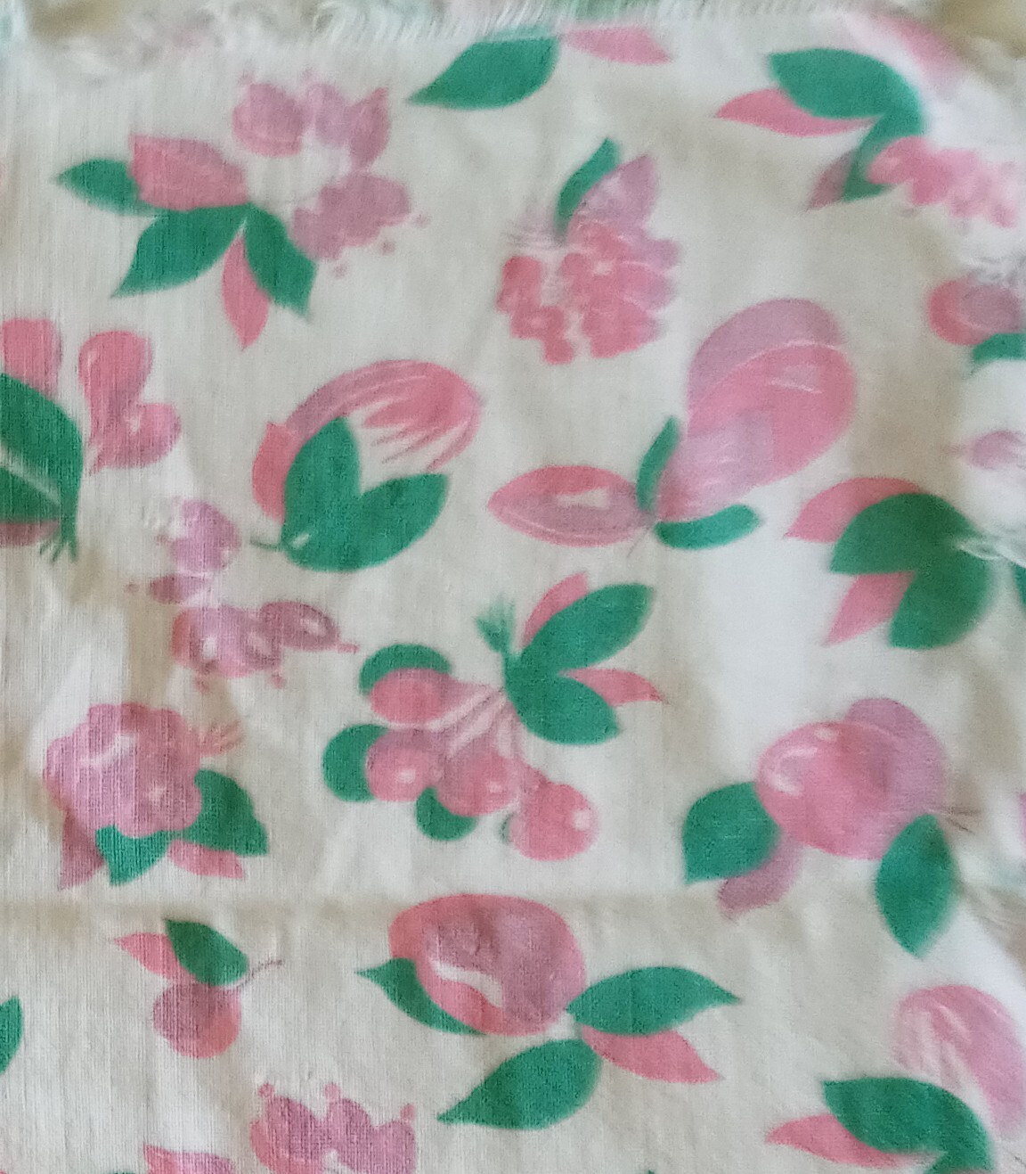 Vintage Table Runner Feedsack With Pink Lavender Green And White Fruit