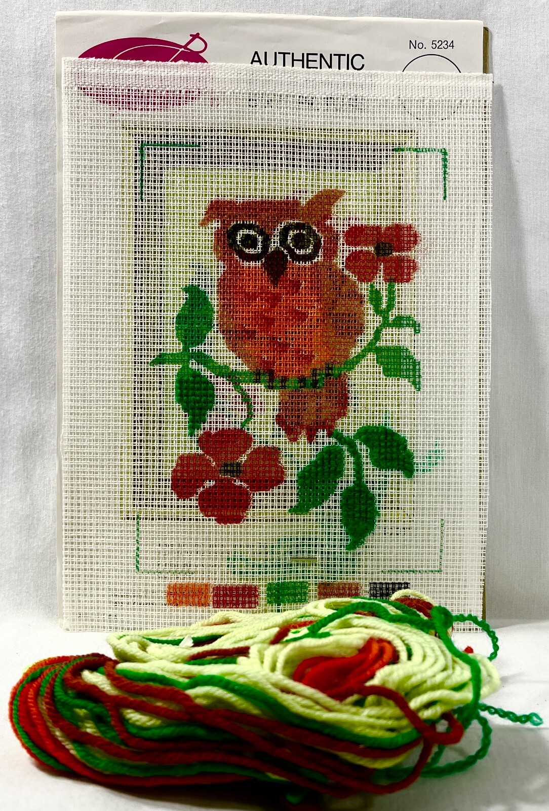 1970s WonderArt Give A Hoot 5234 Needlepoint Kit 5x7 Owl Picture Vintage 14435