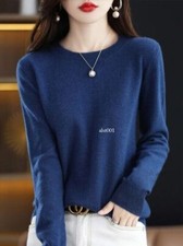 Merino Wool Sweater Elegant Cashmere Pullover Women's O-Neck Long Sleeve Jumper