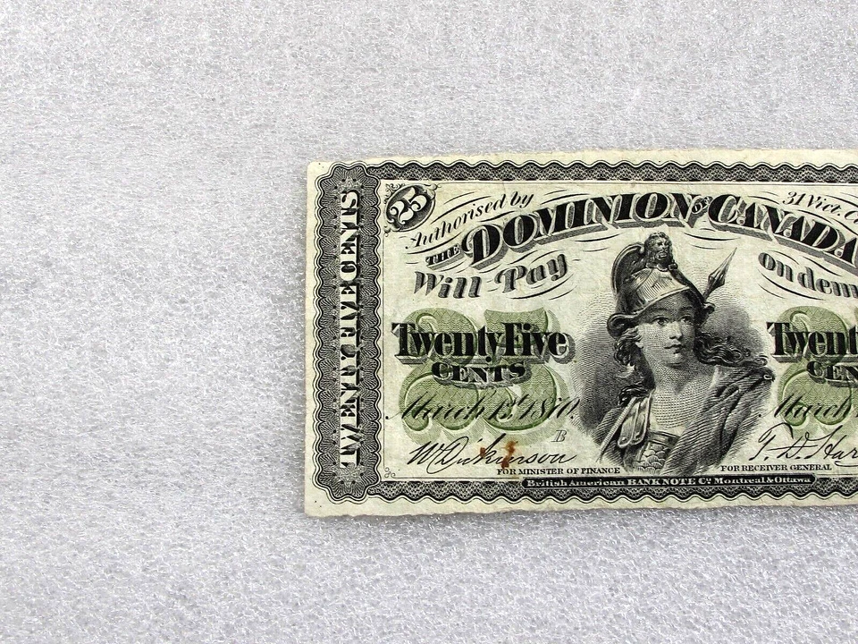 1870 Dominion of Canada  25 cents shinplaster banknote 1/4 dollar large B - VF - Image 4 of 4