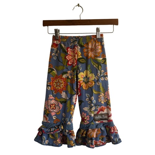Matilda Jane Floral Ruffle Leggings Girls Blue Colorful Flowers Size 2