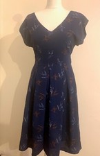 Louche London Navy Blue Tea Dress bird print. Worn once. Size 8 XS 