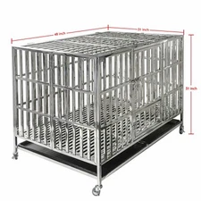 48" Heavy Duty Stainless Steel Dog Cage Kennel Large Crate Pet Playpen