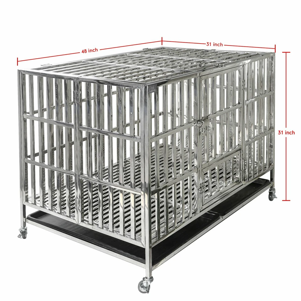FIRST.RACING 48" Heavy Duty Stainless Steel Dog Cage Kennel Large Crate Pet Playpen